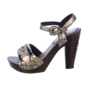 Burberry Women's Wooden Platform Sandals heels Metallic Metal logo 37